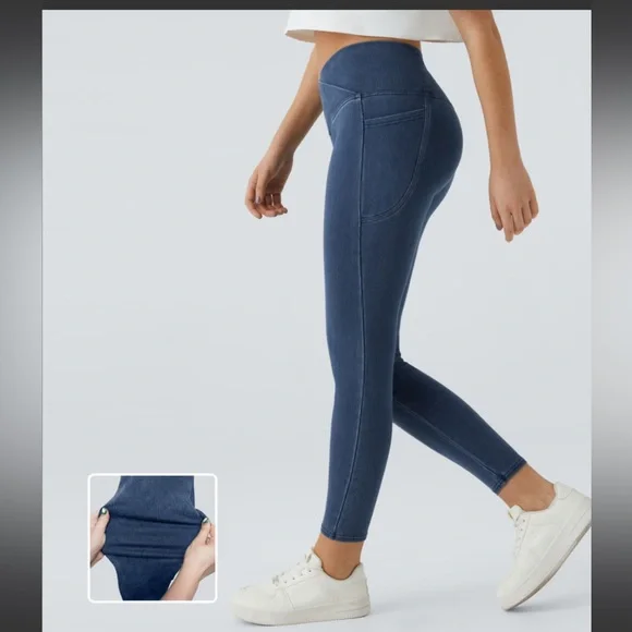 NWT! Halara Womens Flex Crossover Denim Leggings S 7/8 Length High Waist Blue - Picture 2 of 10